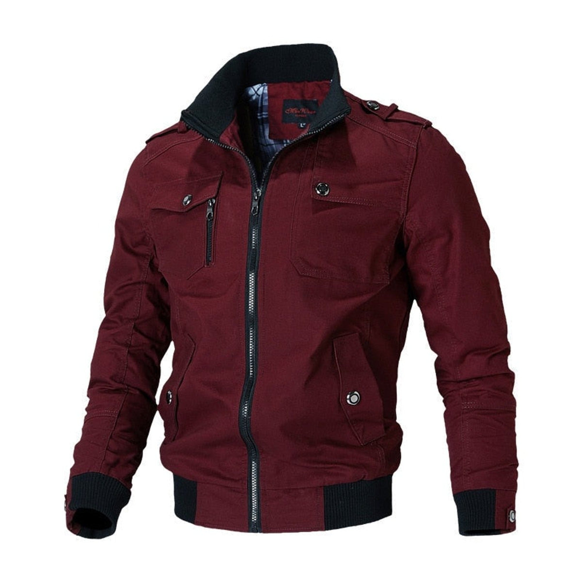 Dean | Men's Military-Style Zip-Up Bomber Jacket Ribbed Cuff - Red