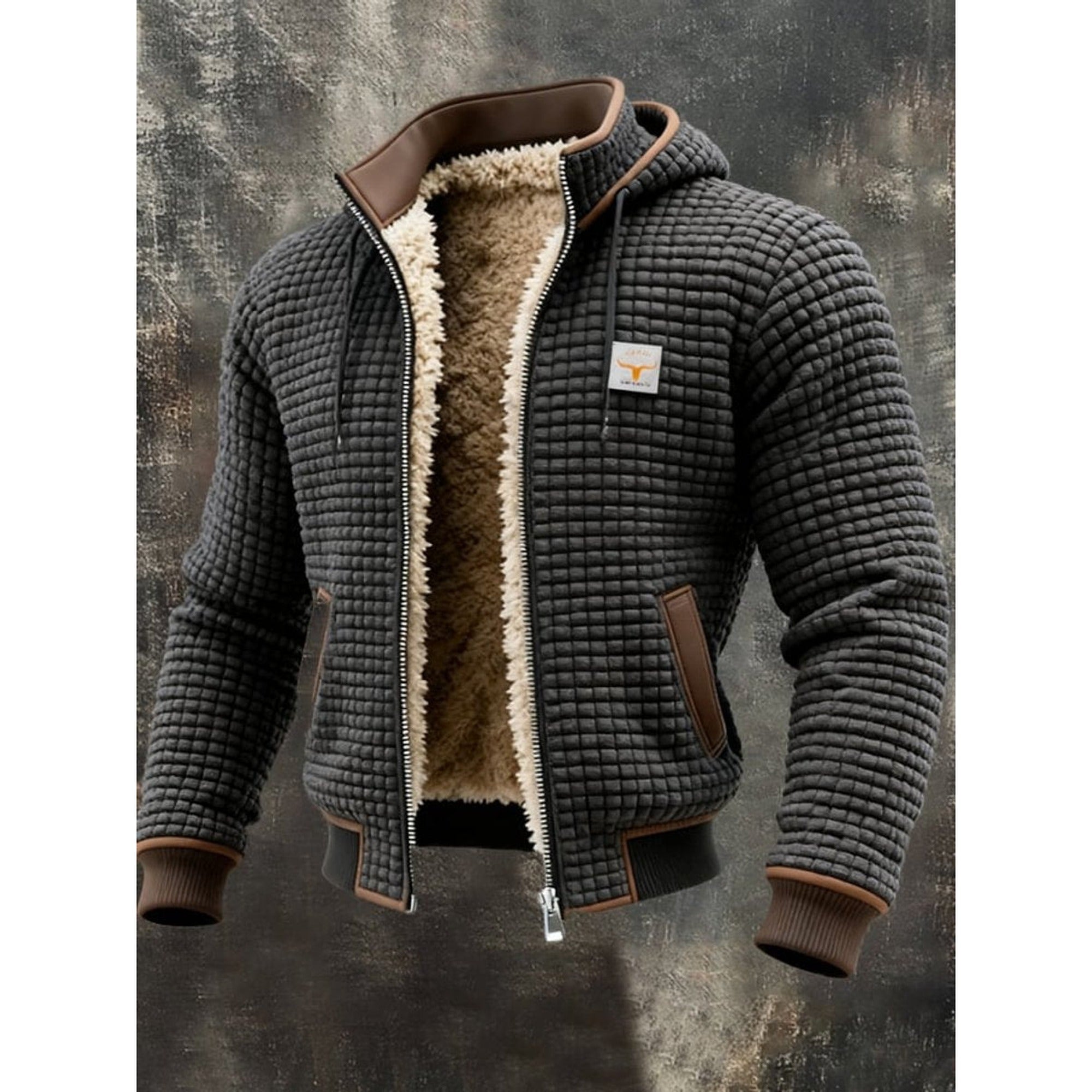 Simon | Men's Quilted Jacket Fleece-Lined Hooded Full-Zip Sherpa Coat - Gray