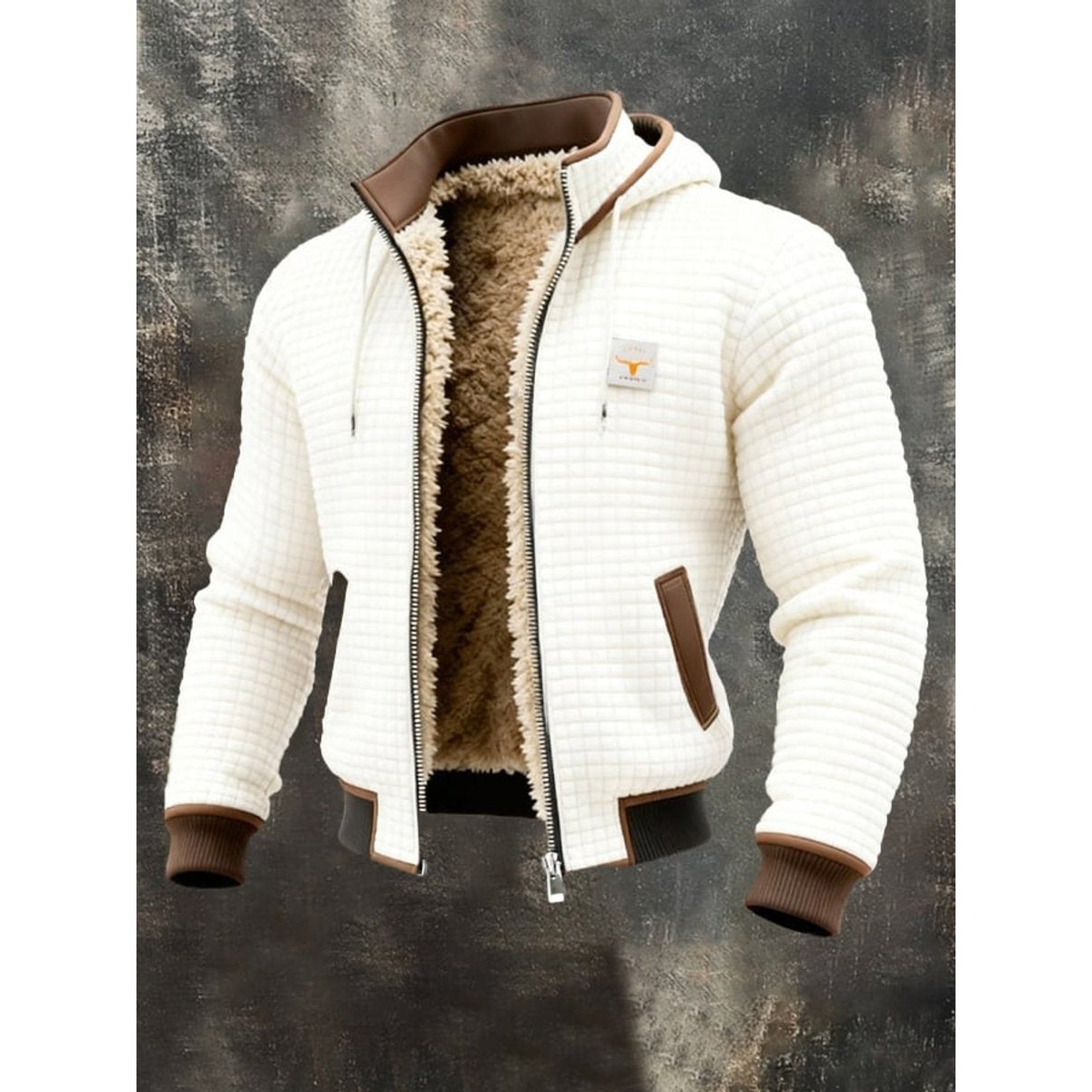 Simon | Men's Quilted Jacket Fleece-Lined Hooded Full-Zip Sherpa Coat - White