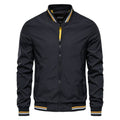 Gareth | Men's Solid Zip-Up Bomber Jacket Ribbed Collar Cuffs - Black