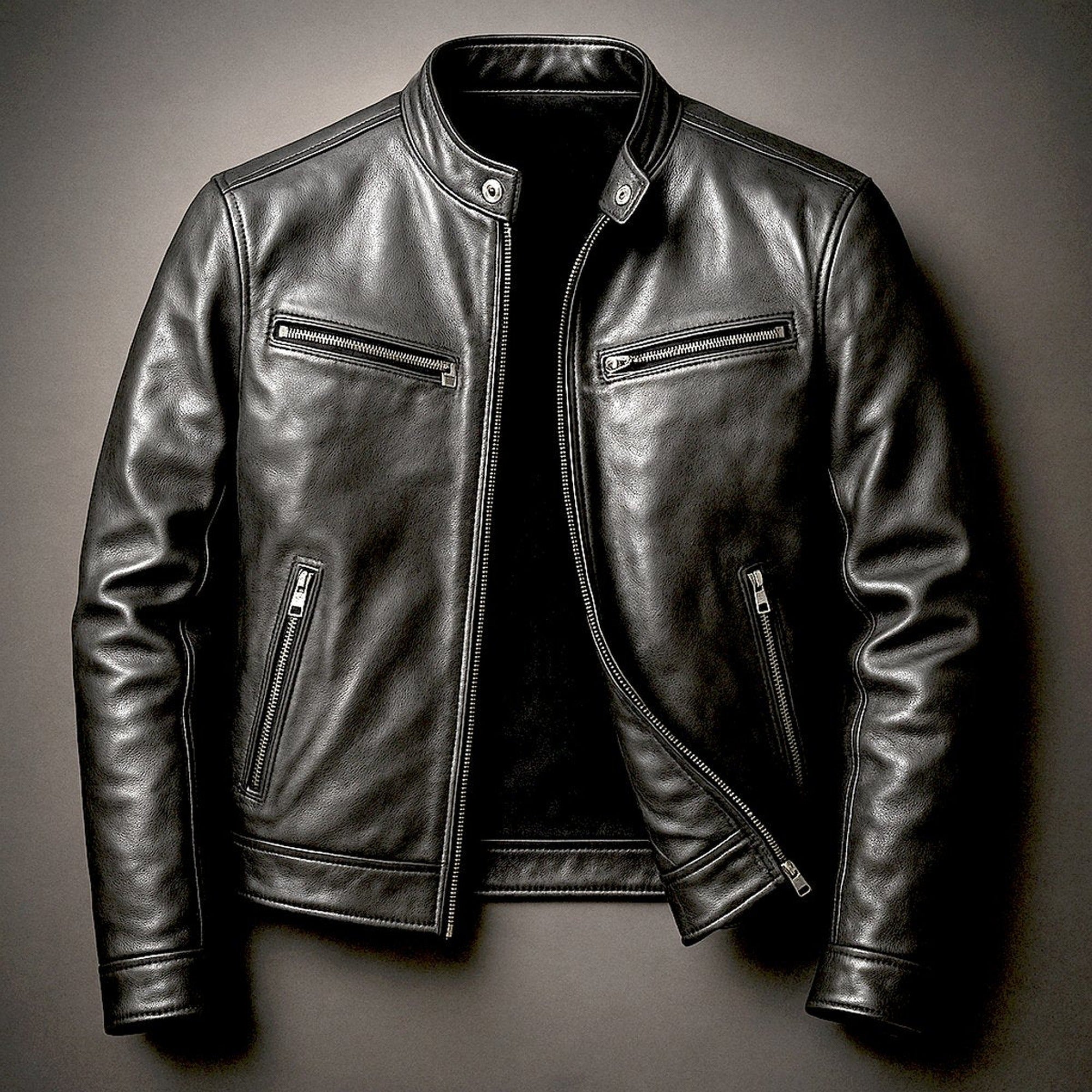 Quentin | Men's Vintage Biker Leather Jacket Full-Zip Moto Style - Biker Black