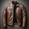 Quentin | Men's Vintage Biker Leather Jacket Full-Zip Moto Style - Cigar Brown