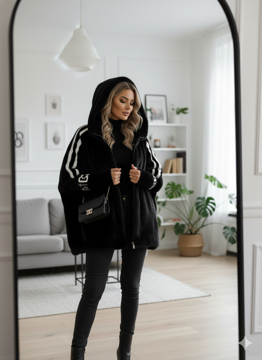 Women's Black Faux Fur Hood Puffer Coat – Plus Size Winter Coat