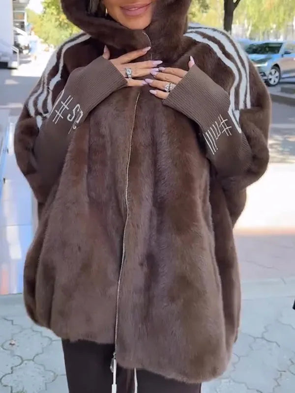 Women's Black Faux Fur Hood Puffer Coat – Plus Size Winter Coat