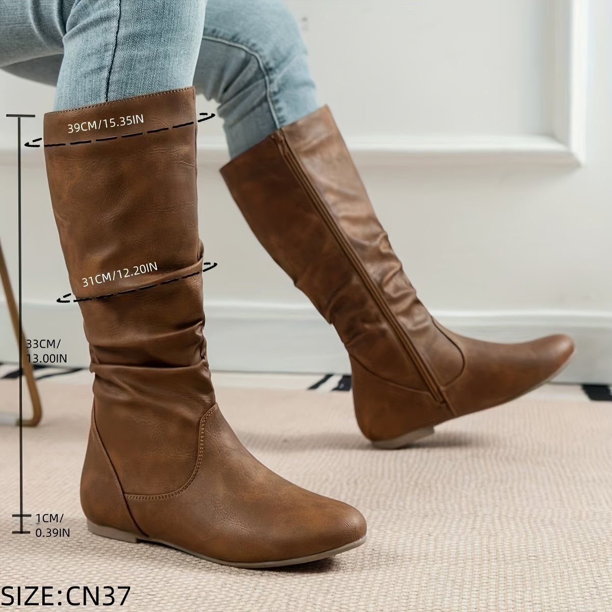 Women's Knee High Slouchy Boots – Black Flat Heel Boots