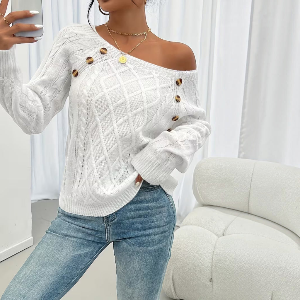 Ellmont London | Women's Soft Knit Sweater Pullover with Button Detail
