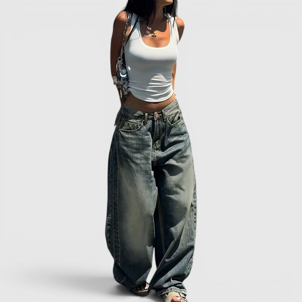 Ellmont London | Women's Oversized Baggy Jeans Straight Leg Casual Floor Length Pants