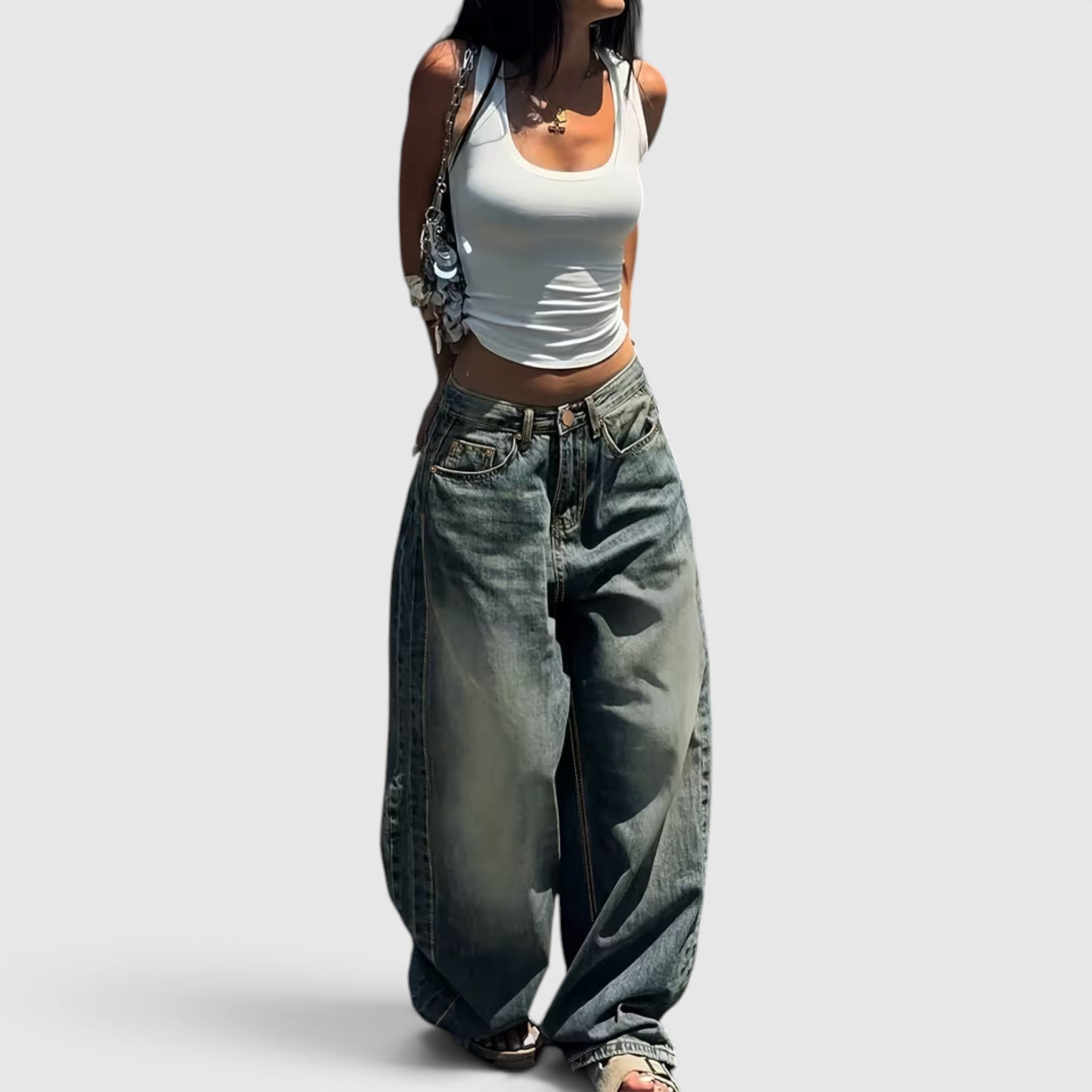 Ellmont London | Women's Oversized Baggy Jeans Straight Leg Casual Floor Length Pants