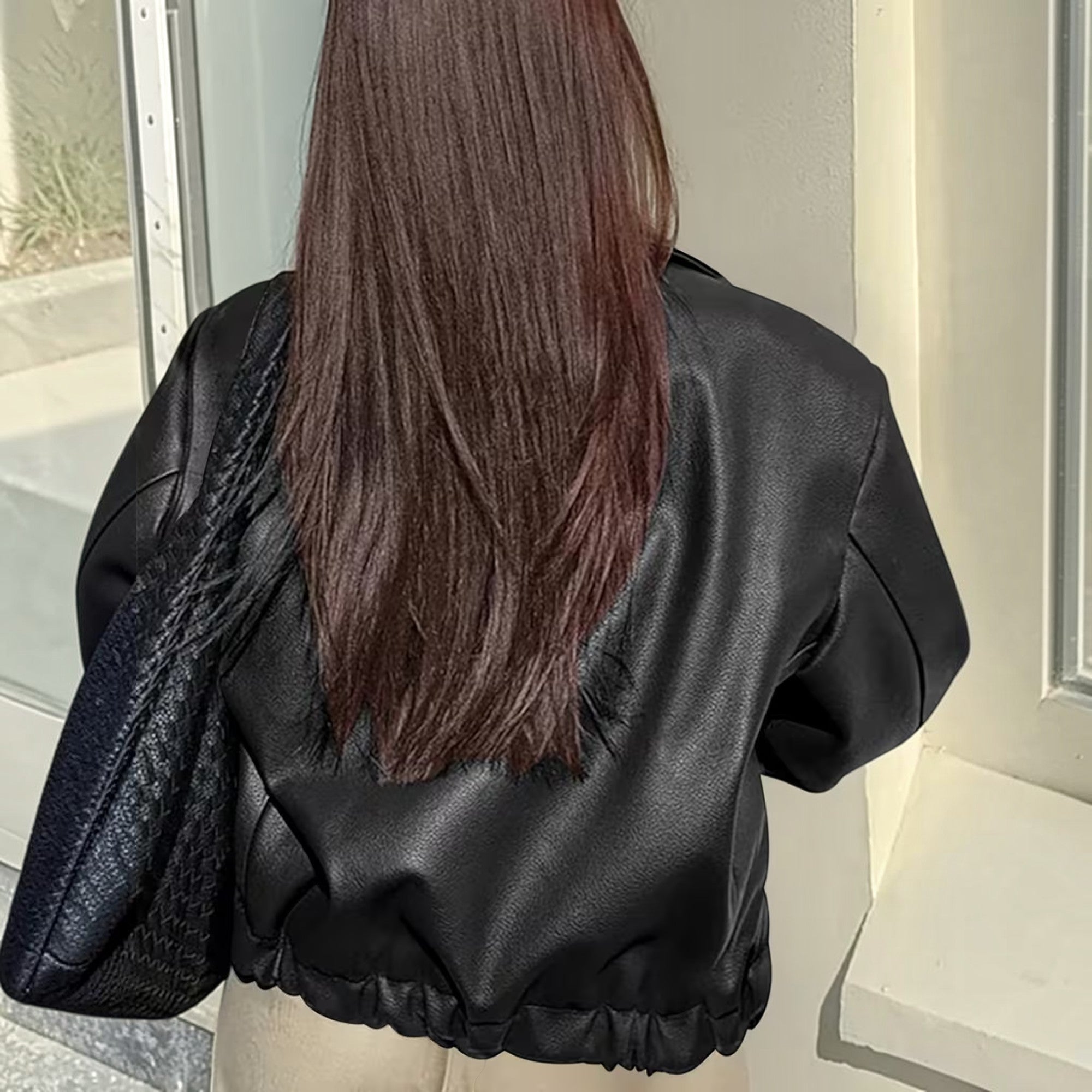 Ellmont London | Leather Jacket Women's Casual Moto Jacket with Lapel Collar