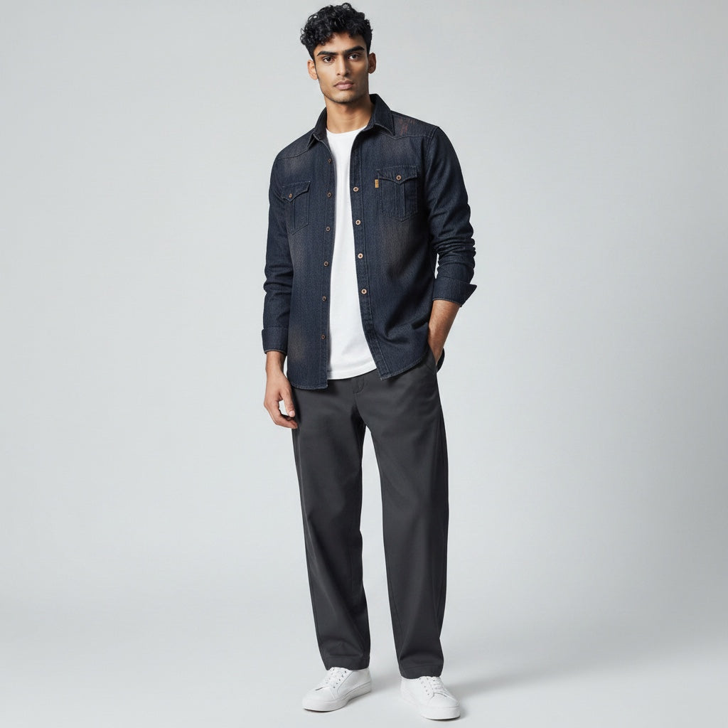 Ellmont London | Men’s Button-Up Denim Shirt for Everyday Wear With Pockets