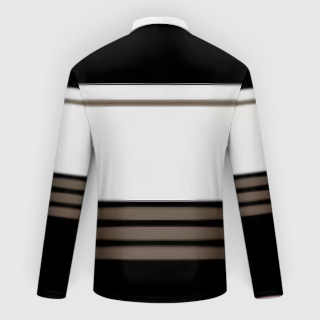 Harvey | Men's Polo Shirt Long Sleeve Stripe Print Quarter Zip Casual Wear
