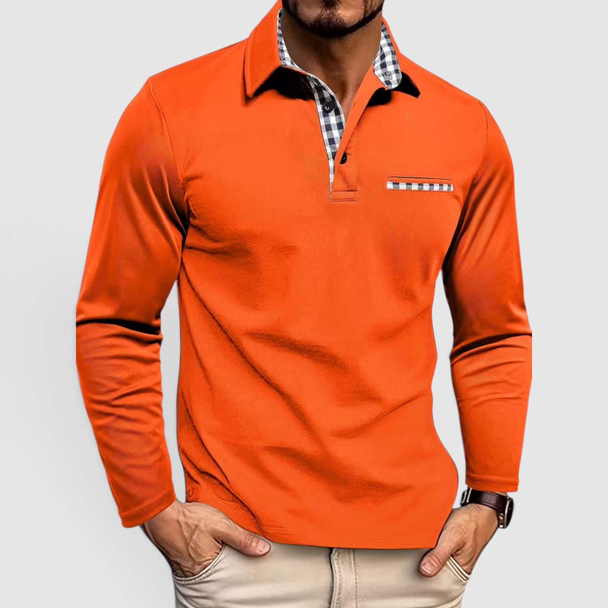 Derek | Men's Polo Longsleeve V-Neck Sweater Quick-Dry Plaid Shirt
