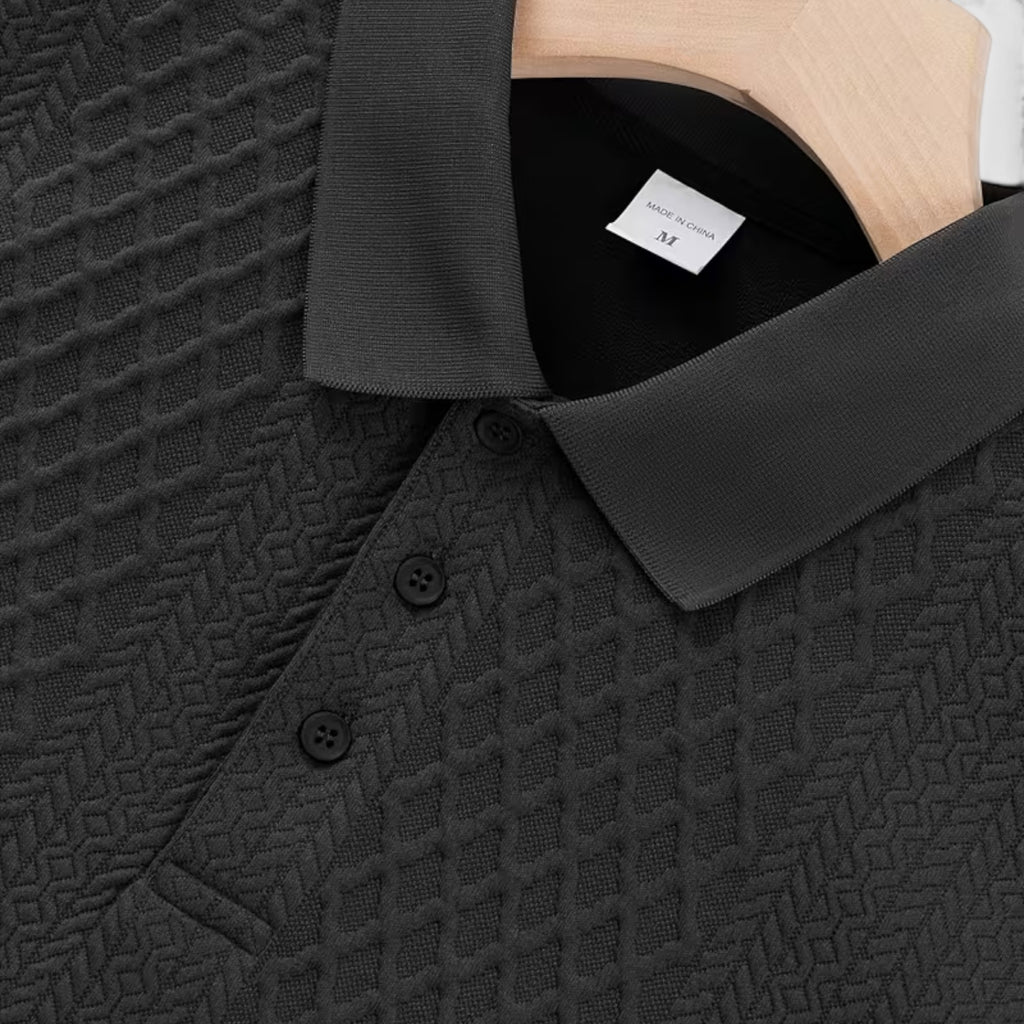 Karl | Men's Long Sleeve Jacquard Polo Shirt Crewneck Sweater Look