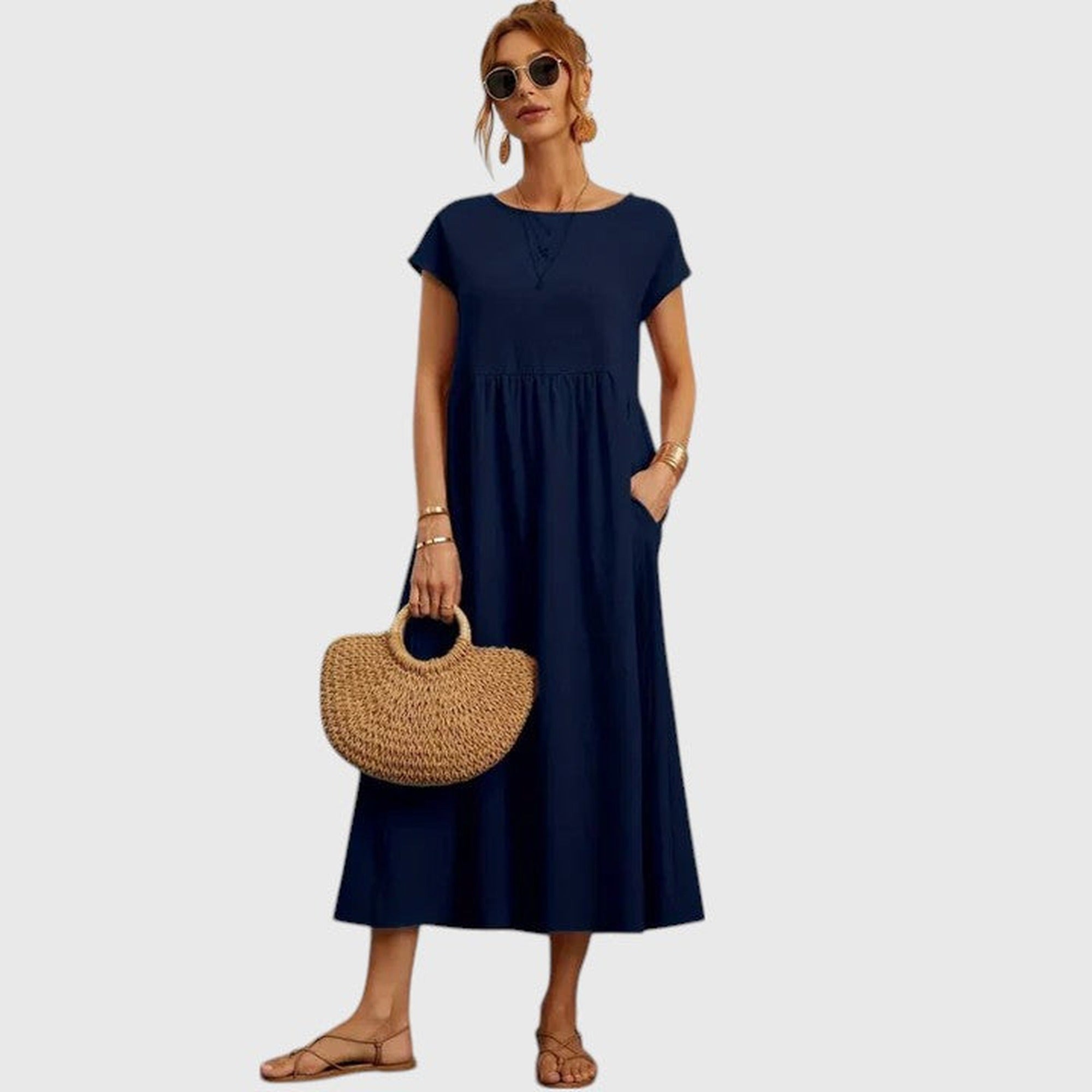 Daphne | Comfortable Midi Dress - Dark Blue