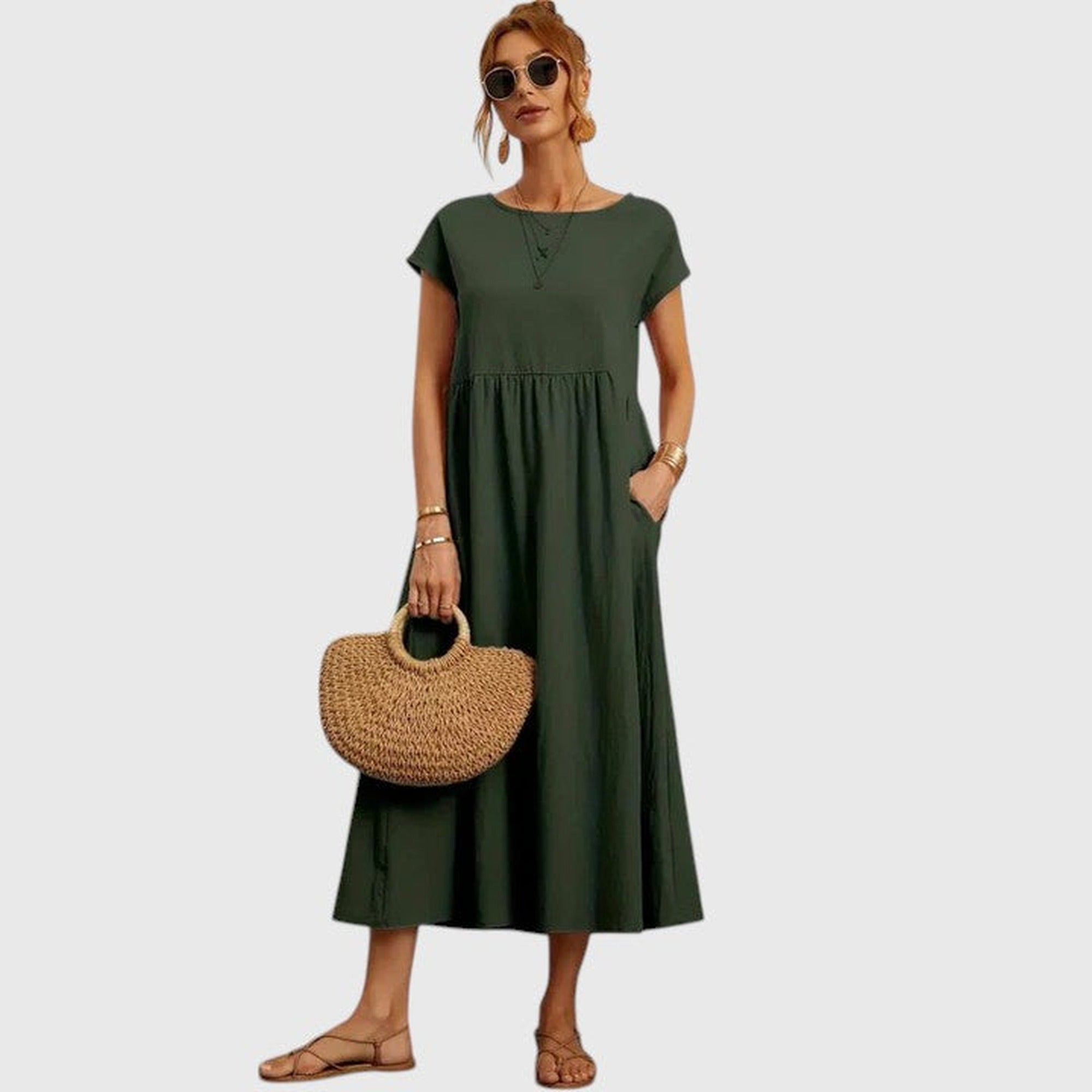 Daphne | Comfortable Midi Dress - Dark Green