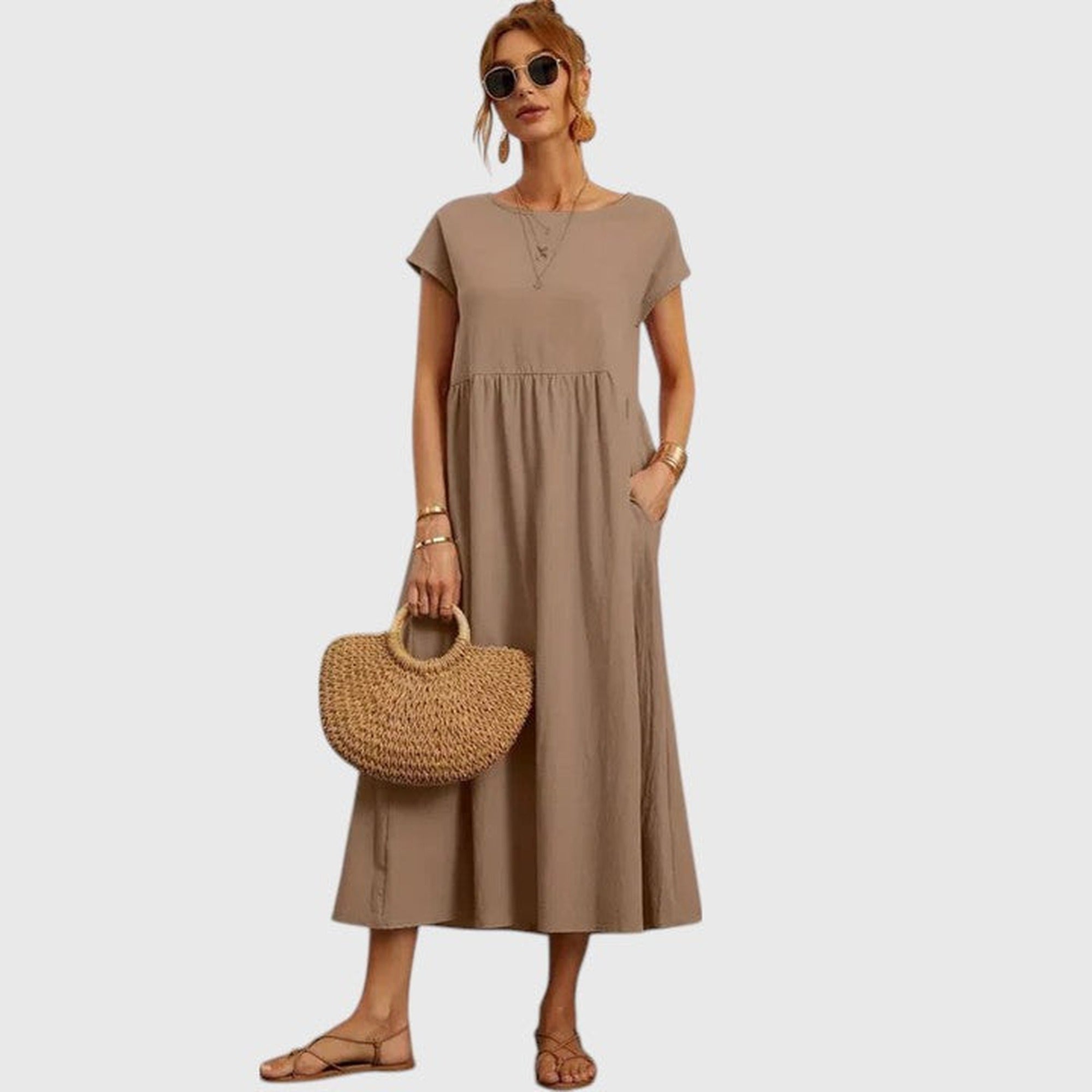 Daphne | Comfortable Midi Dress - Khaki