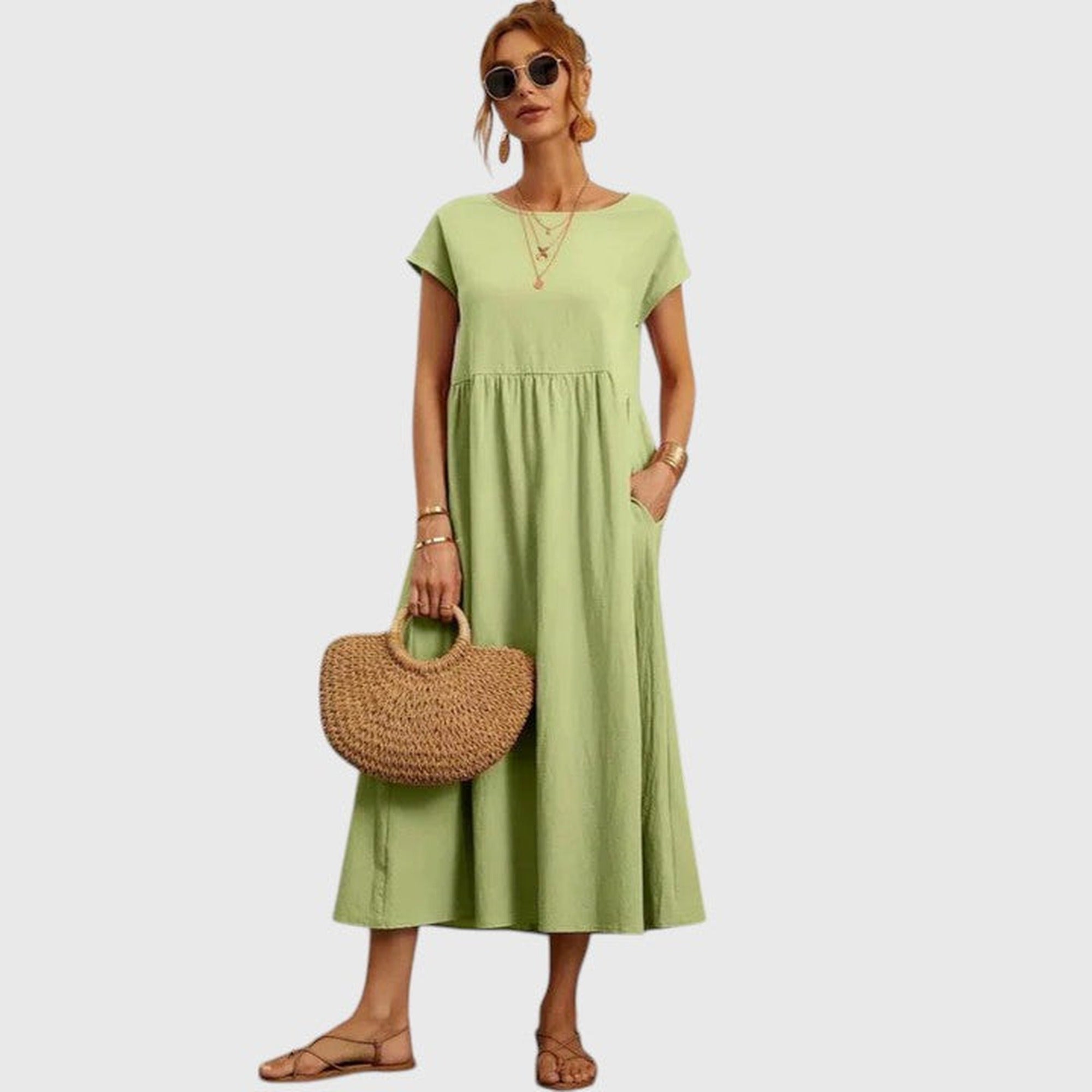 Daphne | Comfortable Midi Dress - Light Green