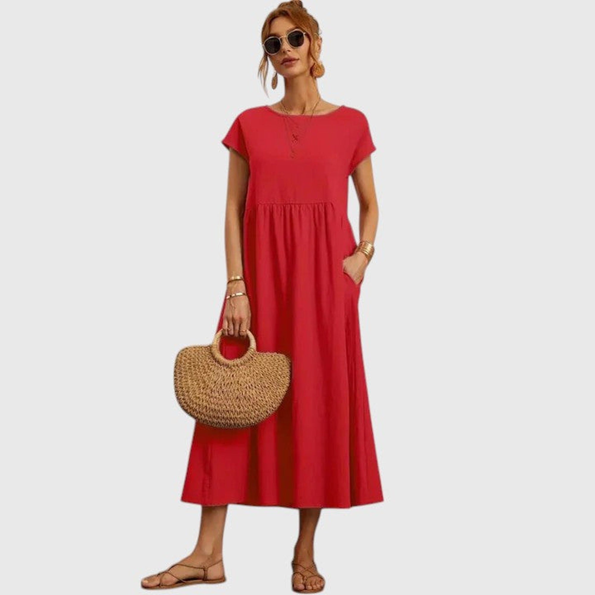 Daphne | Comfortable Midi Dress - Red