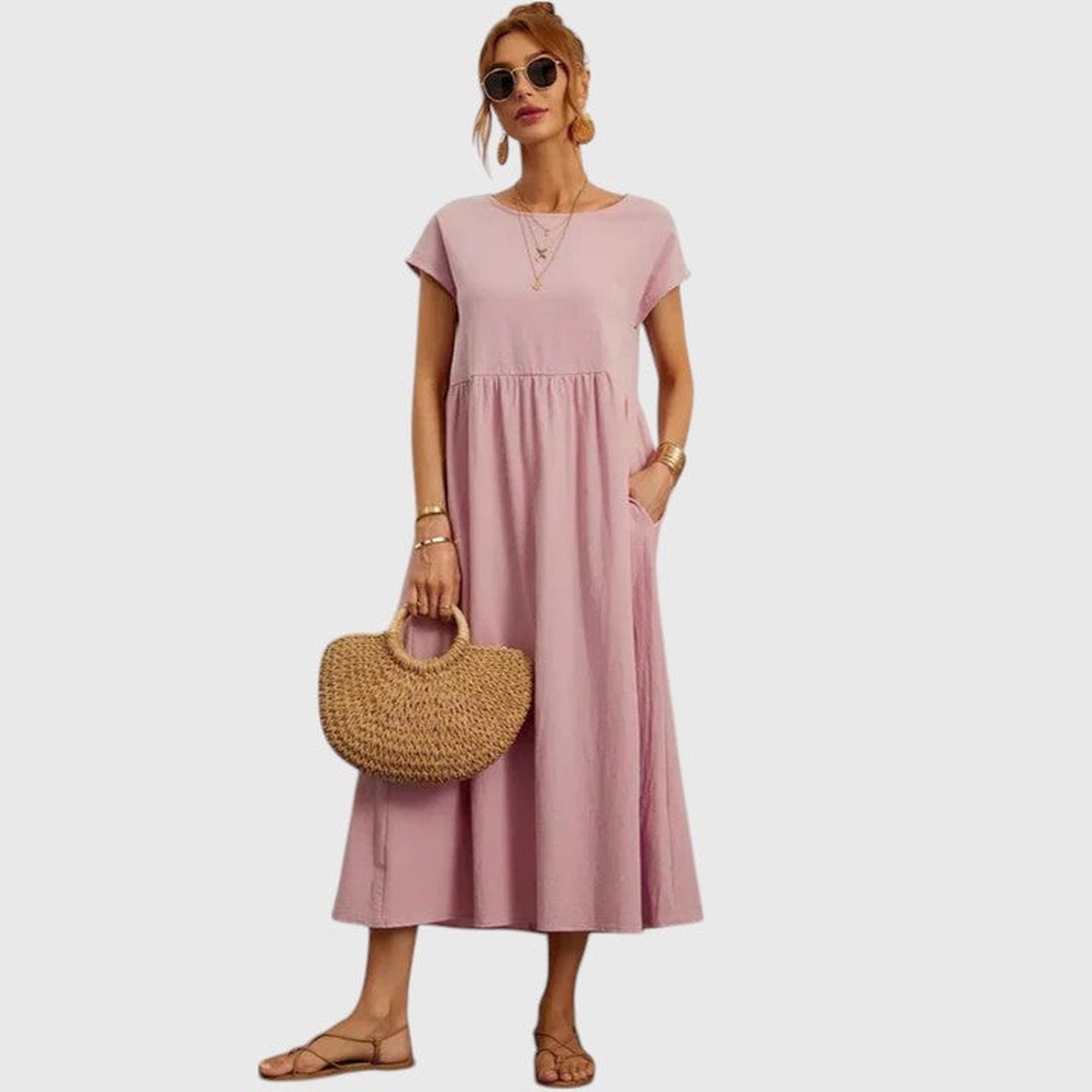 Daphne | Comfortable Midi Dress - Rose
