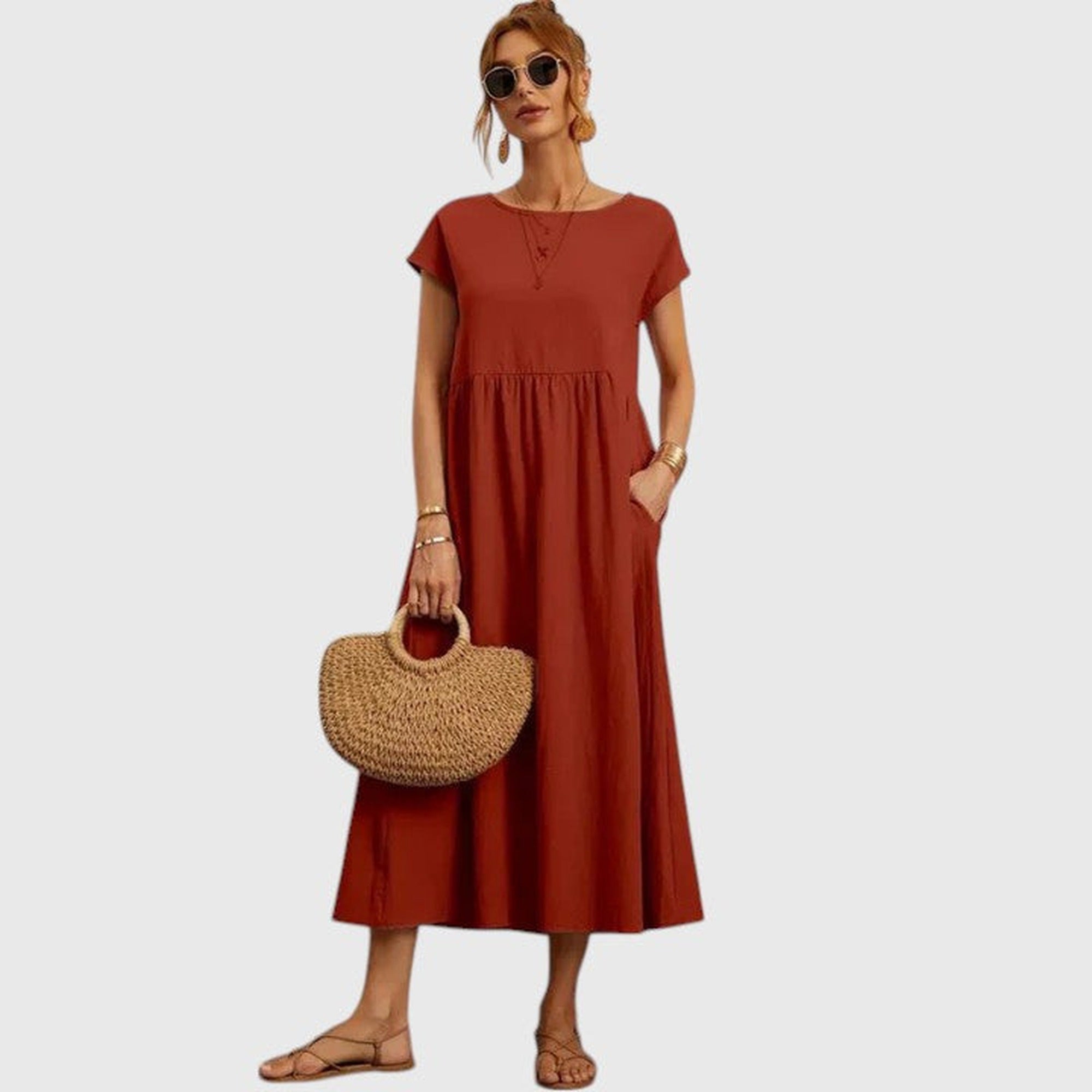 Daphne | Comfortable Midi Dress - Rusty