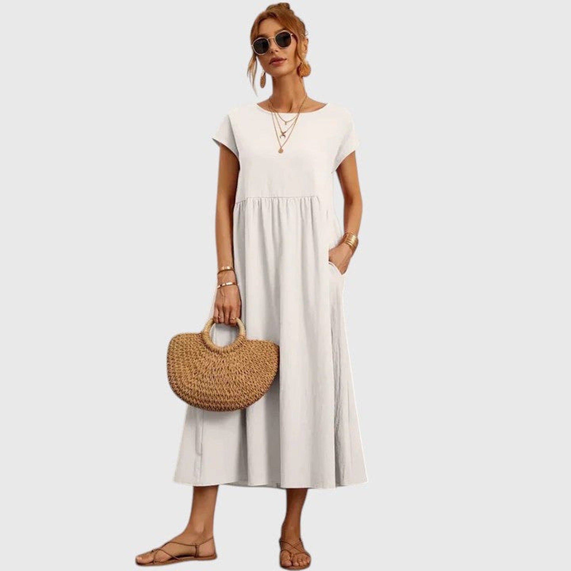 Daphne | Comfortable Midi Dress - White