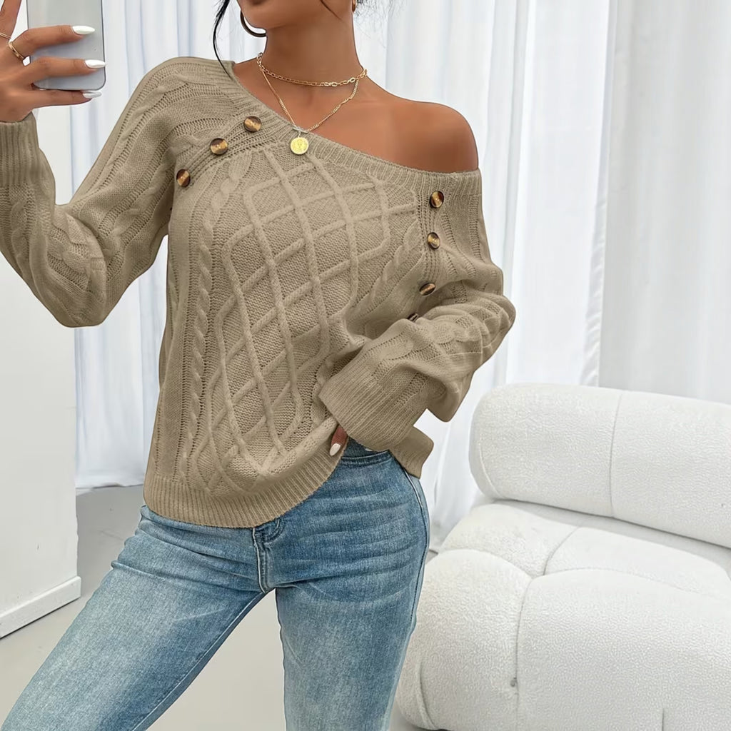 Ellmont London | Women's Soft Knit Sweater Pullover with Button Detail
