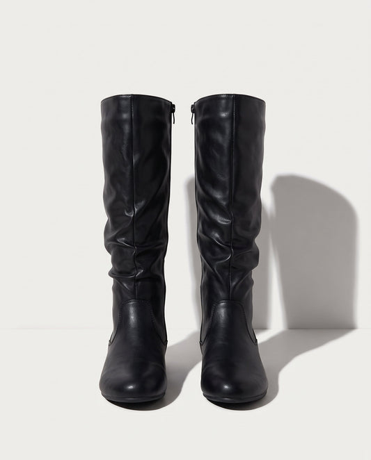 Women's Knee High Slouchy Boots – Black Flat Heel Boots