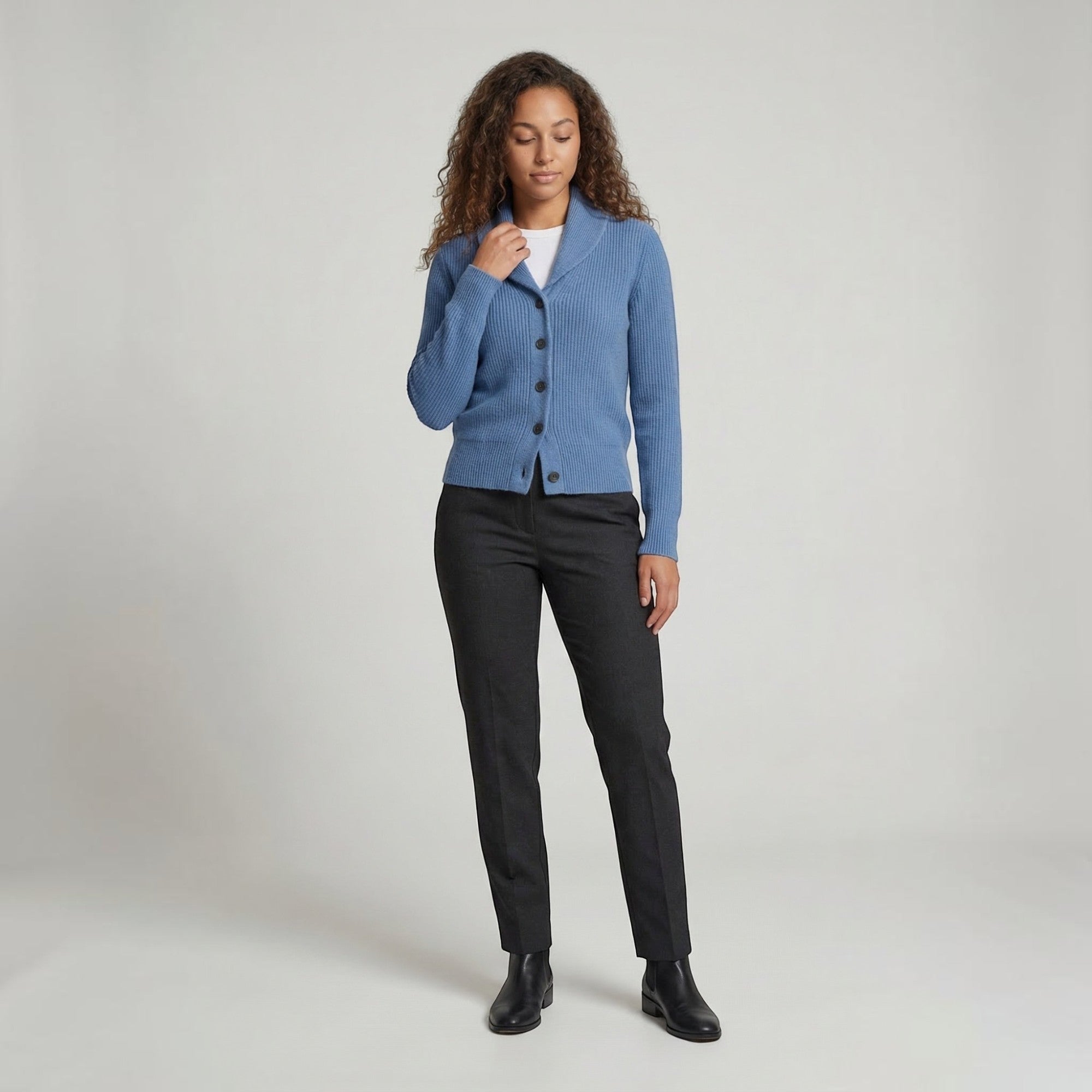 Ellmont London | Women’s Casual Button Soft Knit  Cardigan with Lapel Neck