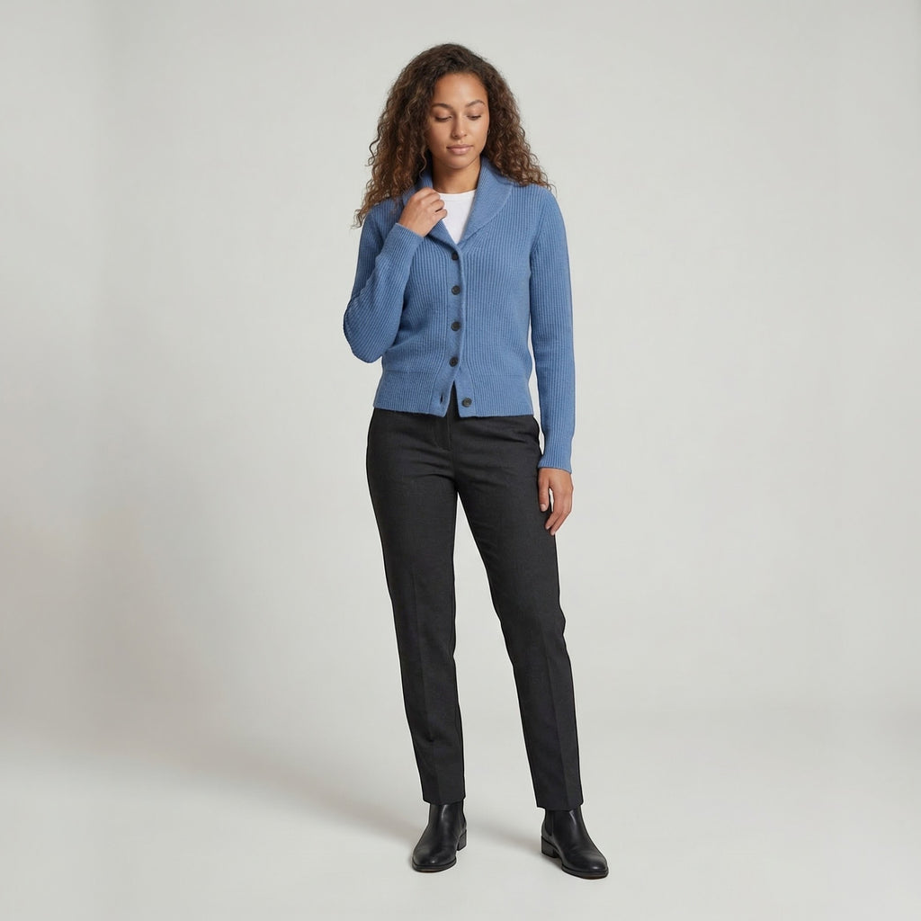Ellmont London | Women's Classic Knit Cardigan with Lapel Collar and Long Sleeves