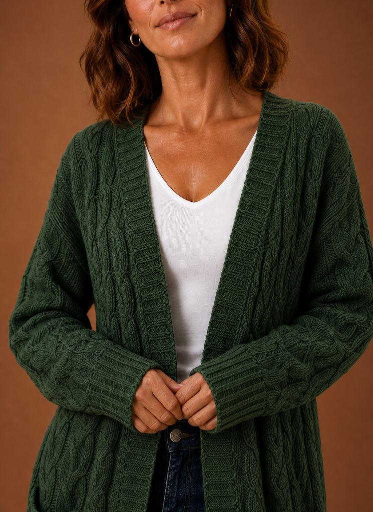 Esme | Cable Knit Cardigan for Women - Hooded Long