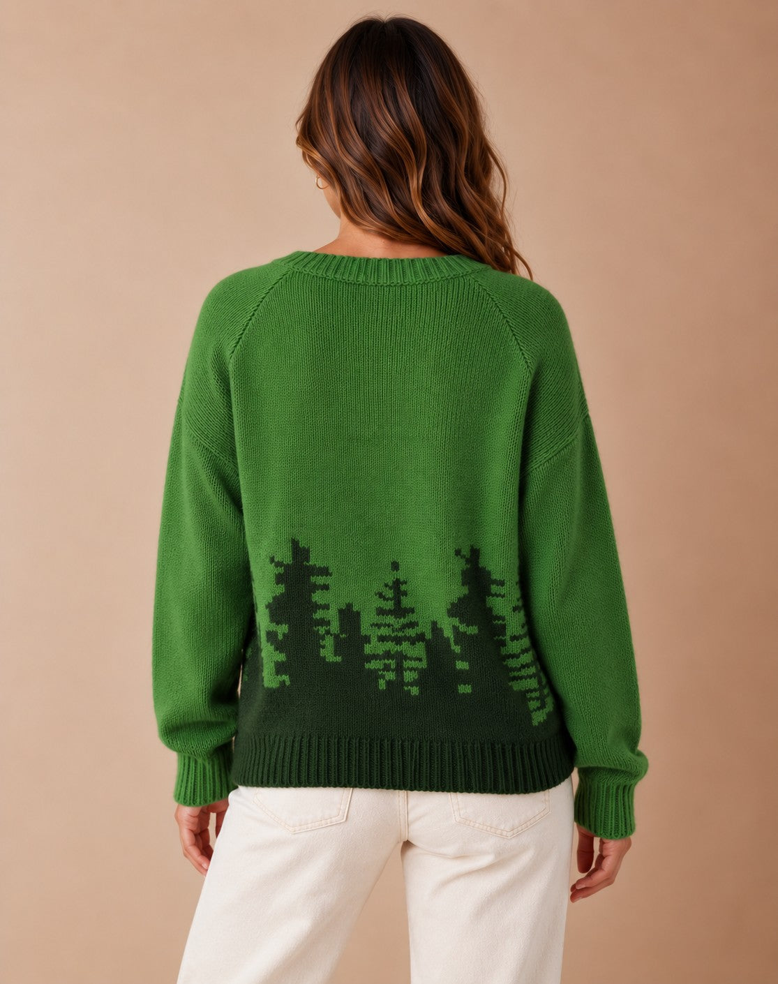 Ivy | Women's Forest Print Knit Round Neck Sweater