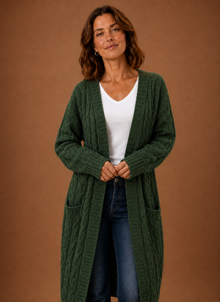 Esme | Cable Knit Cardigan for Women - Hooded Long