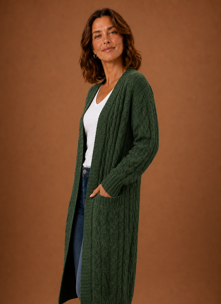 Esme | Cable Knit Cardigan for Women - Hooded Long