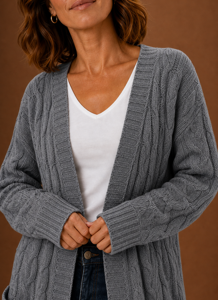 Esme | Cable Knit Cardigan for Women - Hooded Long