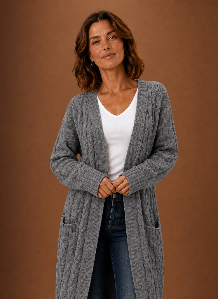 Esme | Cable Knit Cardigan for Women - Hooded Long