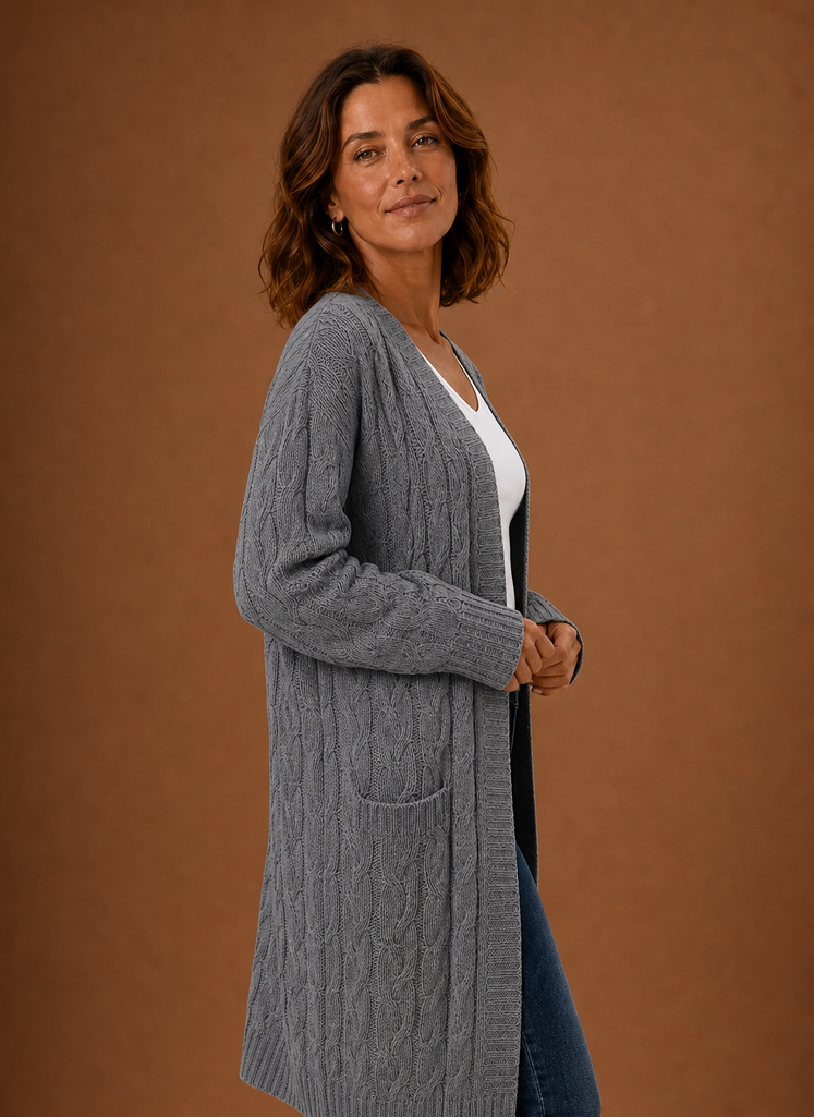 Esme | Cable Knit Cardigan for Women - Hooded Long