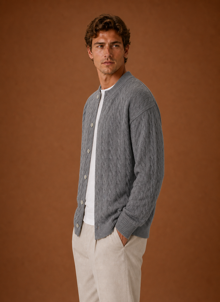 Logan | Men's Cable Knit Cardigan - Button Front Sweater