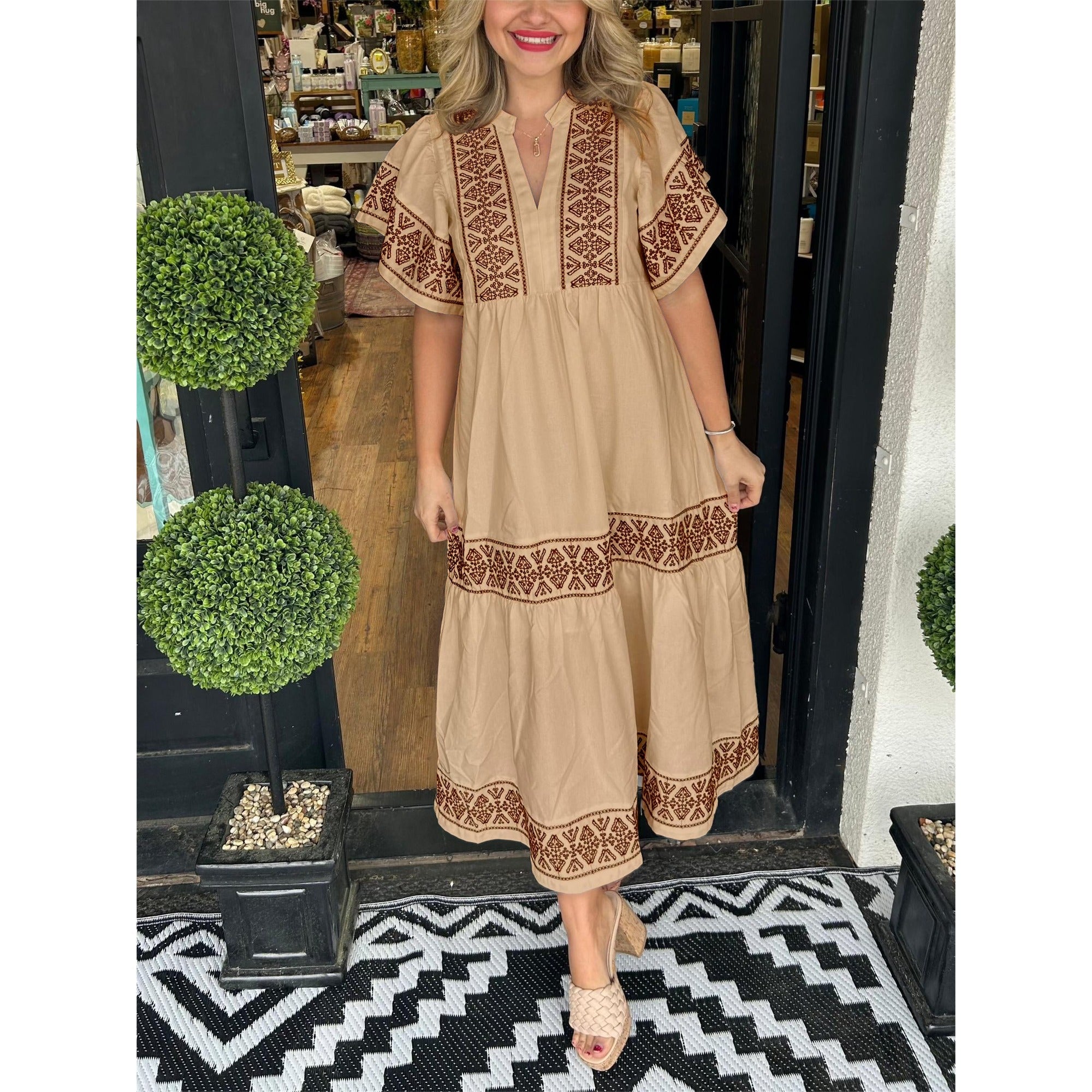 Gracie | Hanna - Elegant Boho Dress - Mocha