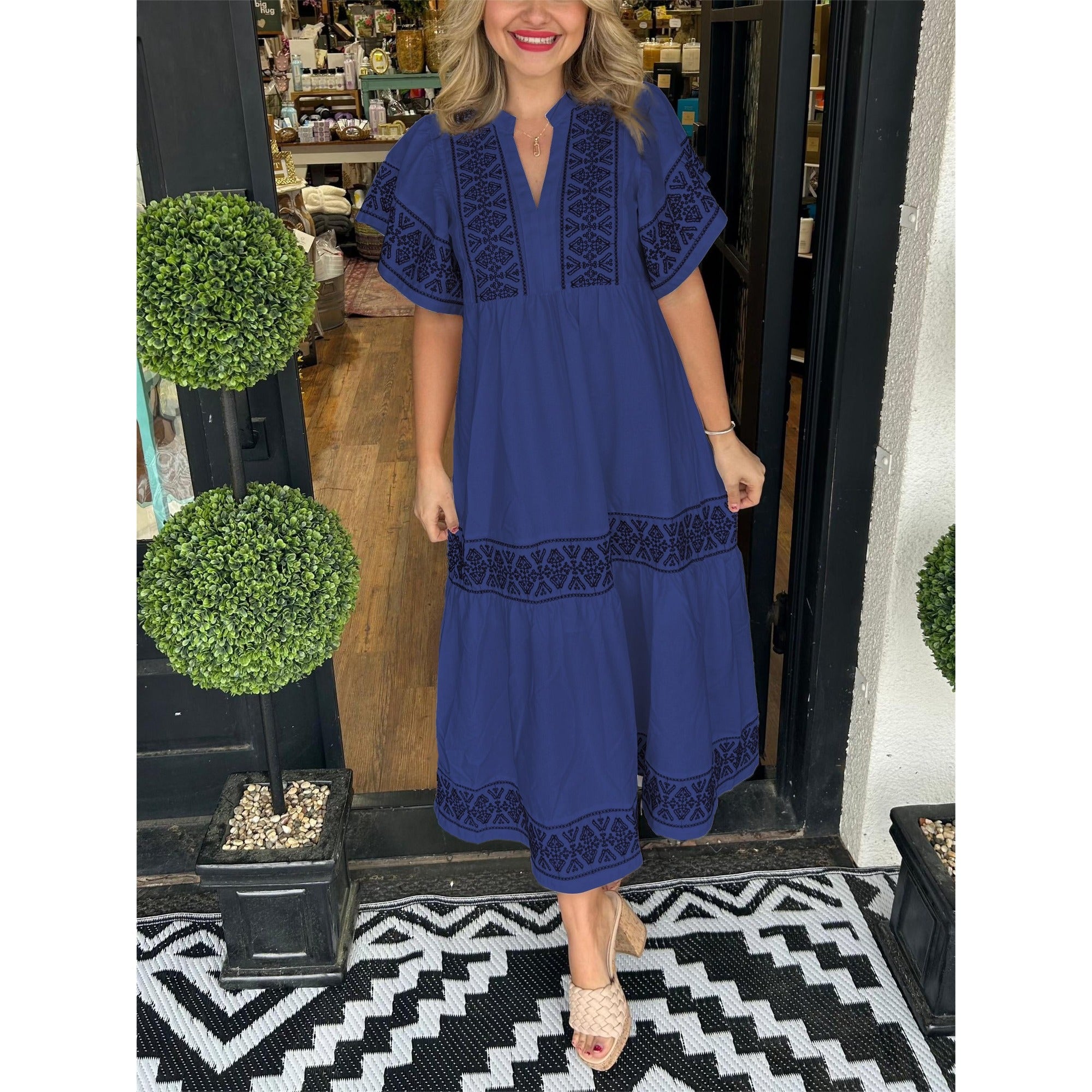 Gracie | Hanna - Elegant Boho Dress - Navy Blue