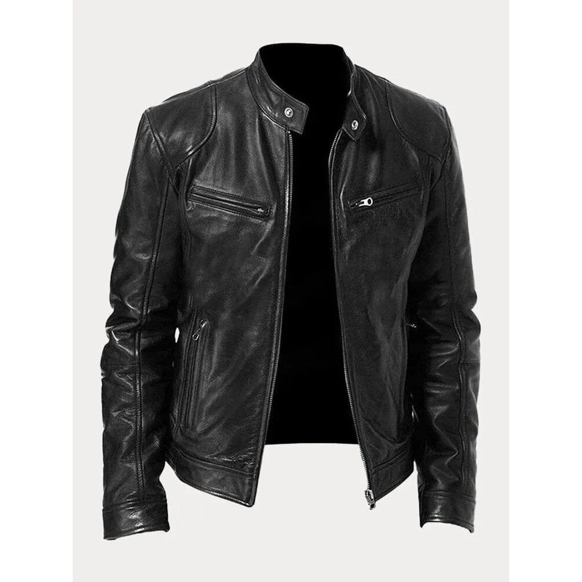 Peter | Men's Slim-Fit Moto Leather Mens Quilted Jacket Stand Collar - Black