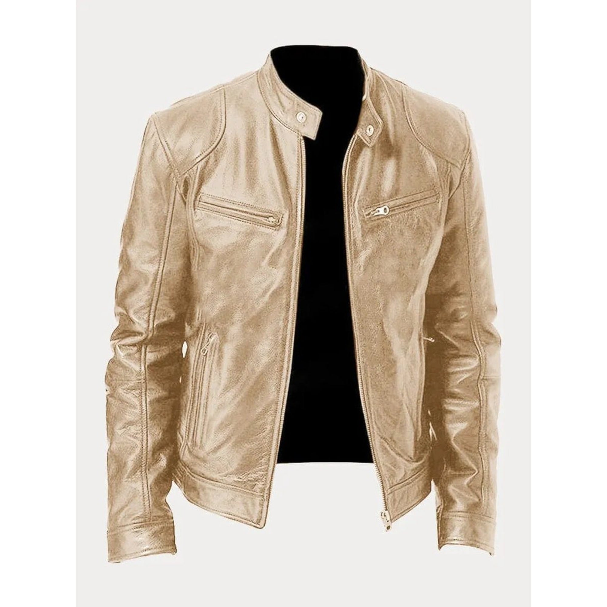 Peter | Men's Slim-Fit Moto Leather Mens Quilted Jacket Stand Collar - Gold