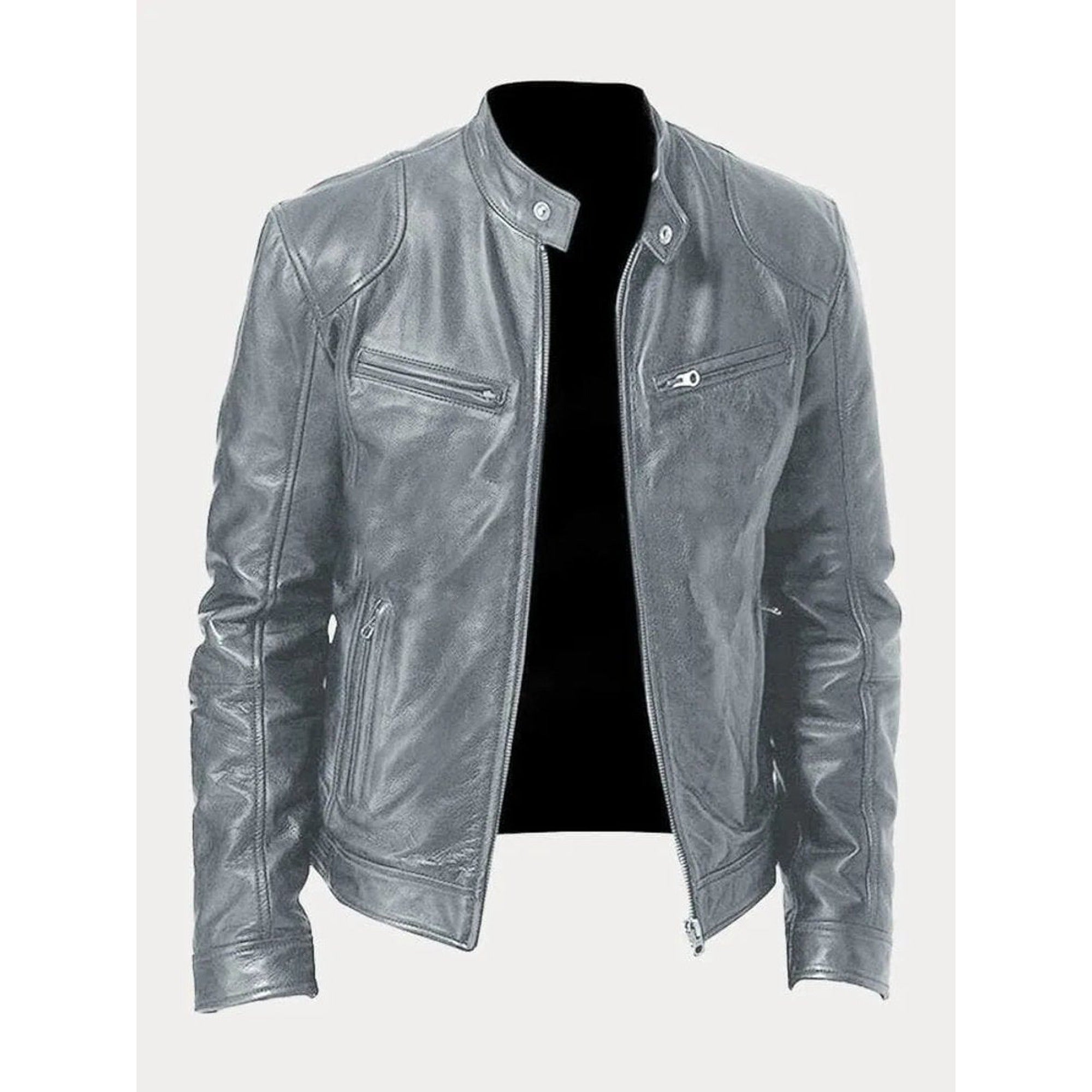 Peter | Men's Slim-Fit Moto Leather Mens Quilted Jacket Stand Collar - Gray