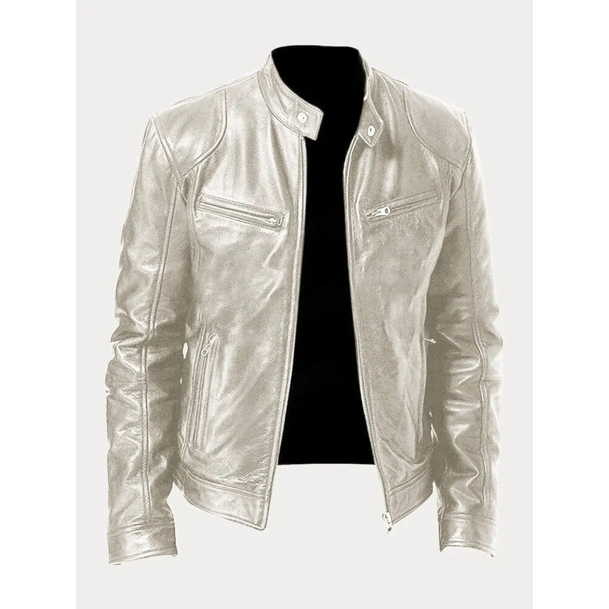 Peter | Men's Slim-Fit Moto Leather Mens Quilted Jacket Stand Collar - Silver
