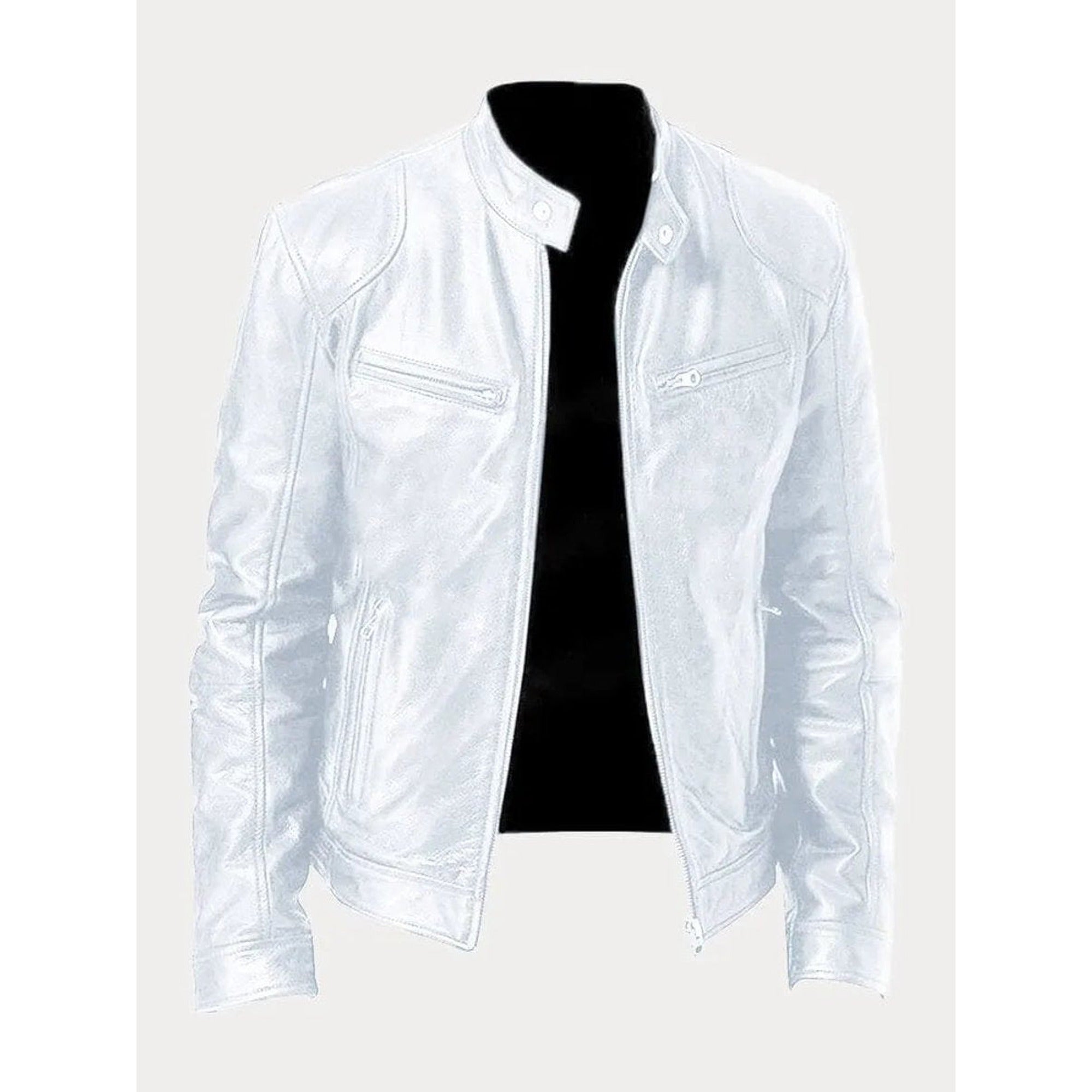 Peter | Men's Slim-Fit Moto Leather Mens Quilted Jacket Stand Collar - White