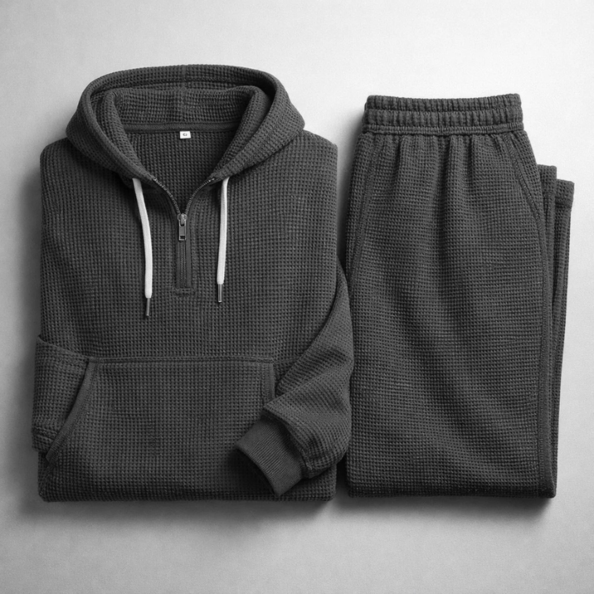 Caleb 2 | Men's Waffle Knit Hooded Set - Black