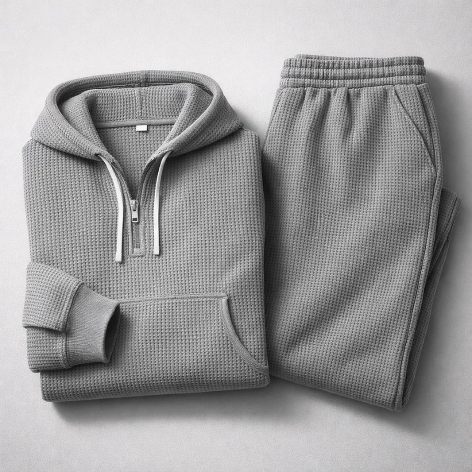 Caleb 2 | Men's Waffle Knit Hooded Set - Gray
