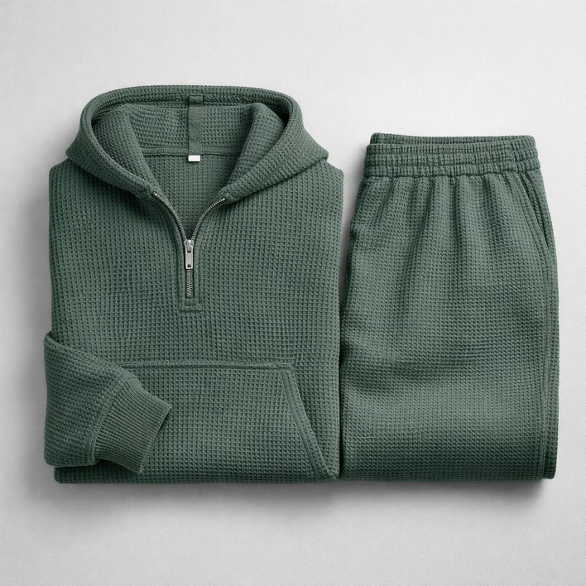 Caleb 2 | Men's Waffle Knit Hooded Set - Green