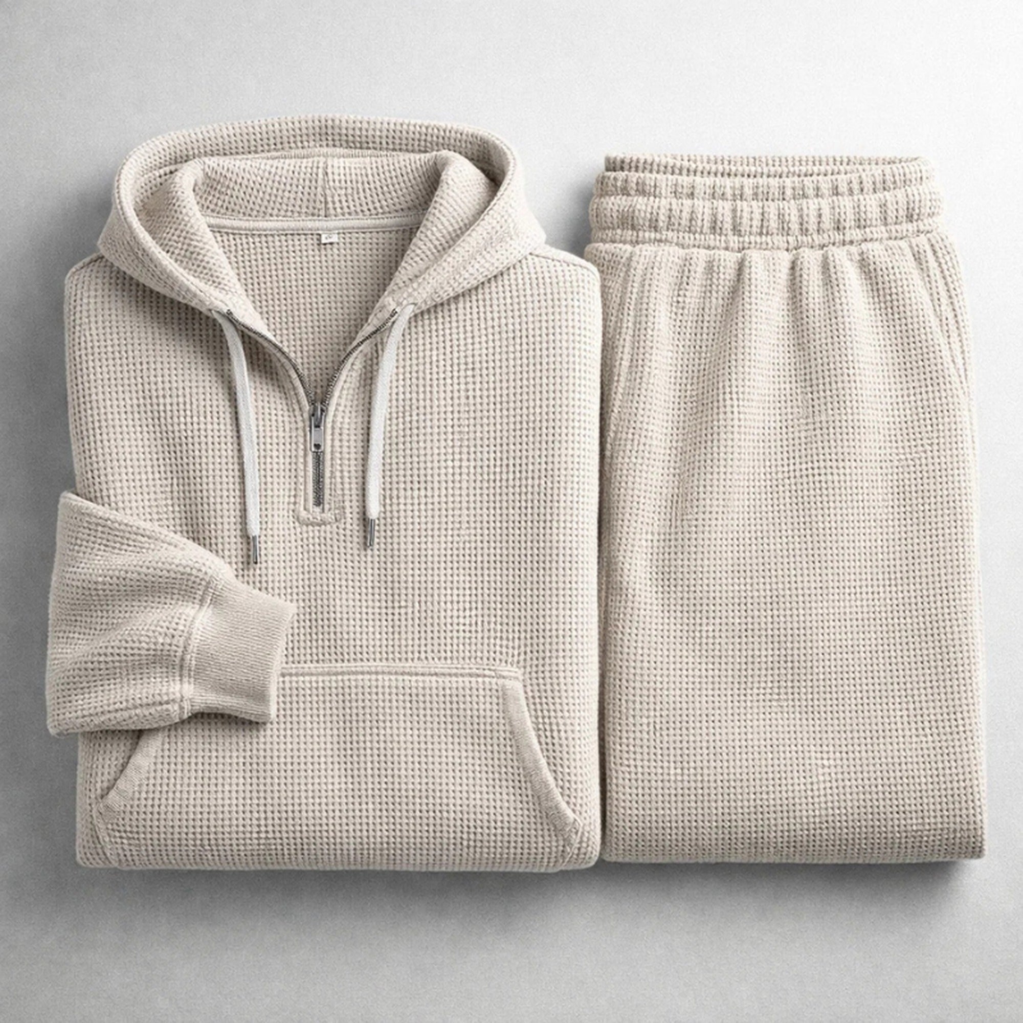 Caleb 2 | Men's Waffle Knit Hooded Set - Khaki