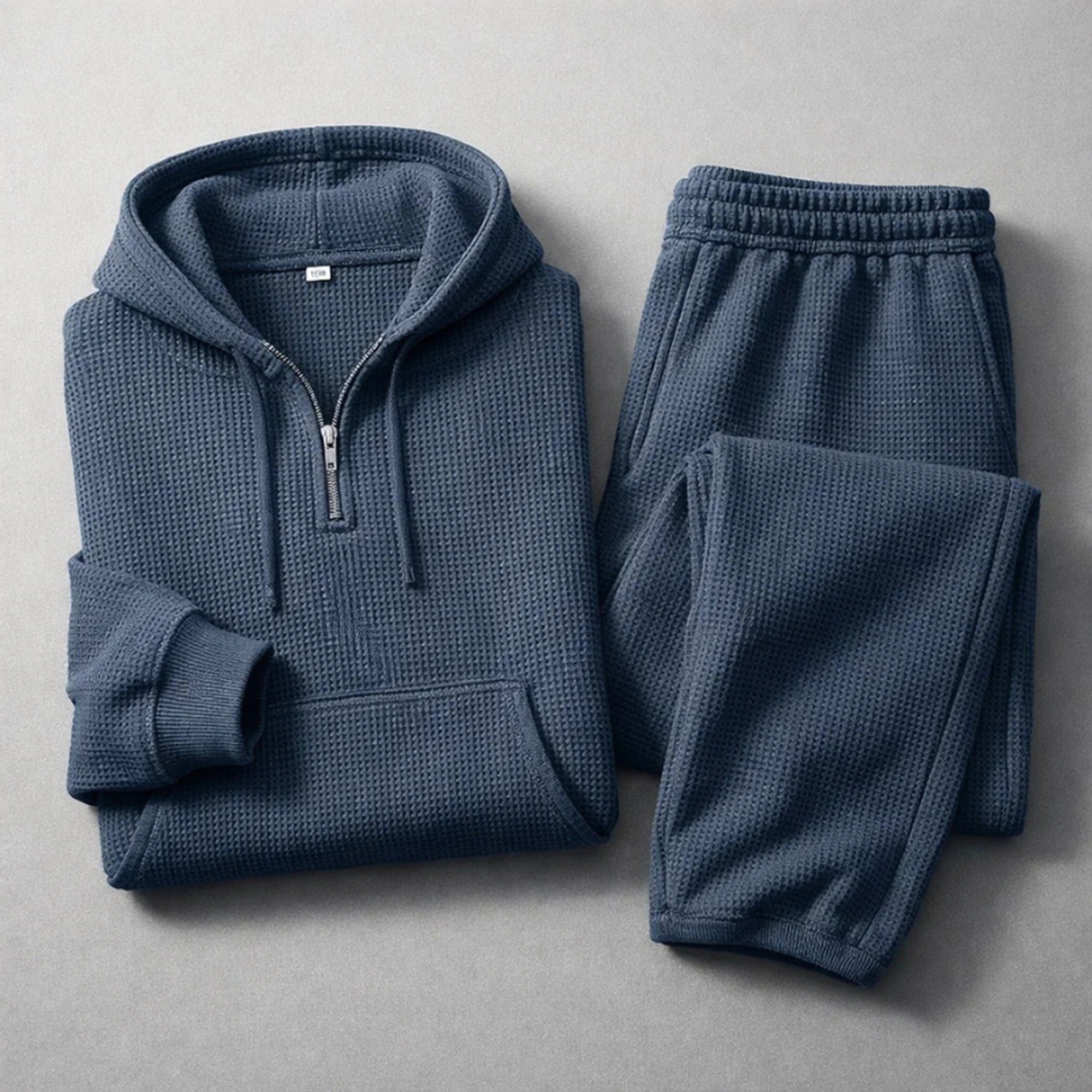 Caleb 2 | Men's Waffle Knit Hooded Set - Navy Blue
