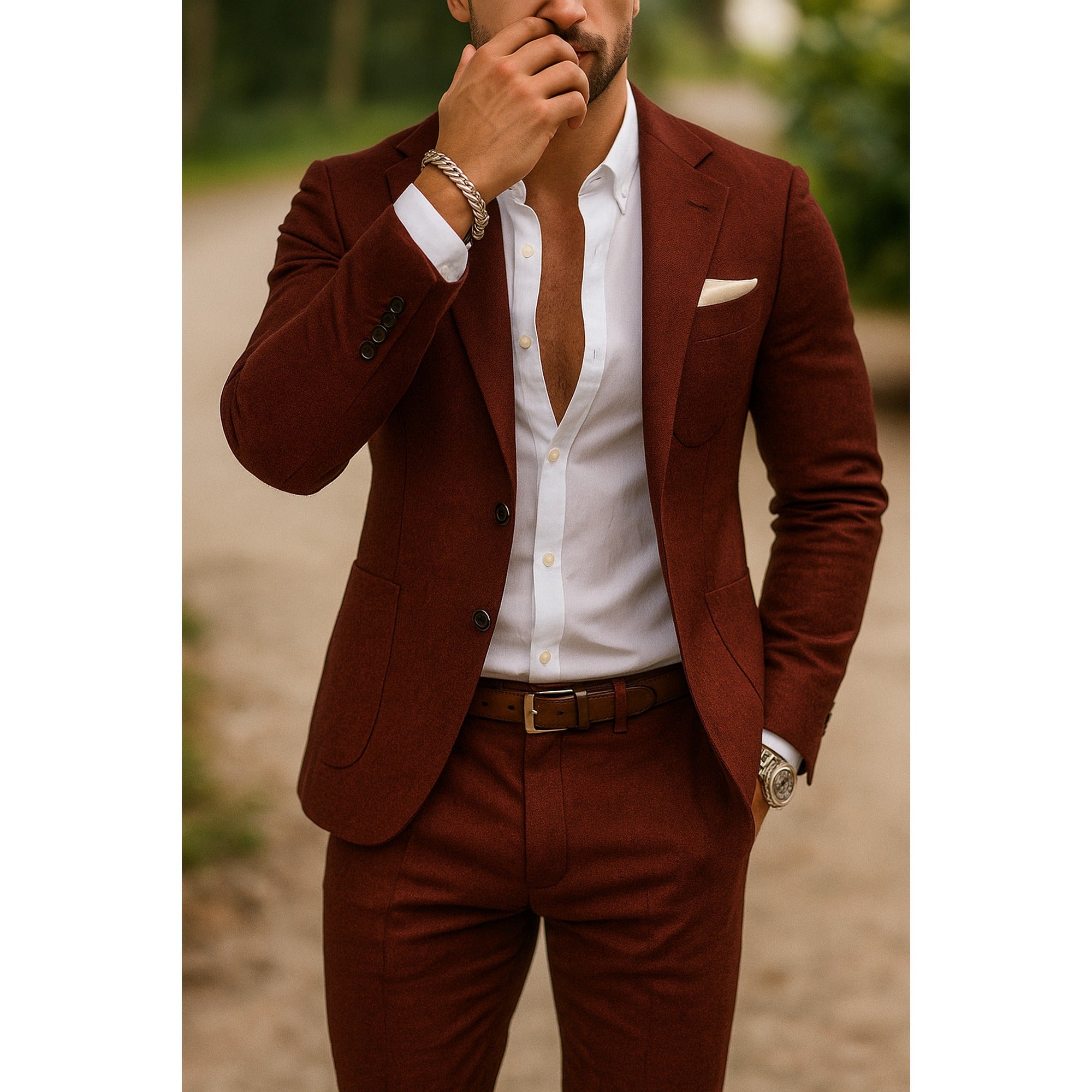 Emma 2 | Heren Blazer Broek Set Met Slim Fit En Zakdetail - Bordeaux